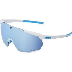 100% Racetrap 3.0 Movistar Team White Sunglasses HiPER Blue Multilayer Mirror Lens