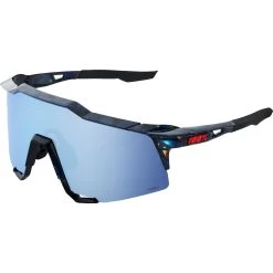 100% Speedcraft Black Holographic Sunglasses With HiPER Blue Multilayer Mirror Lens