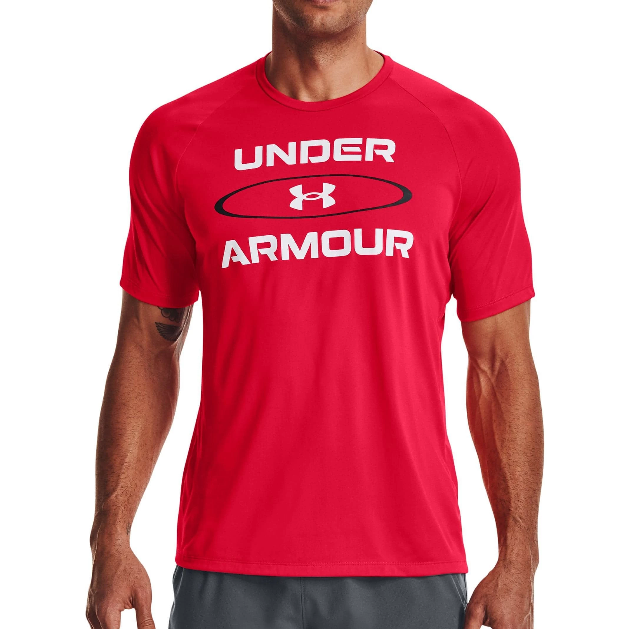Under Armour Tech 2.0 Wordmark Graphic Short Sleeve Mens Training Top - Red 3 Under Armour Tech 2.0 Wordmark Graphic Short Sleeve Mens Training Top - Red