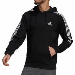 Adidas Essentials Fleece Cut 3 Stripes Mens Hoody - Black