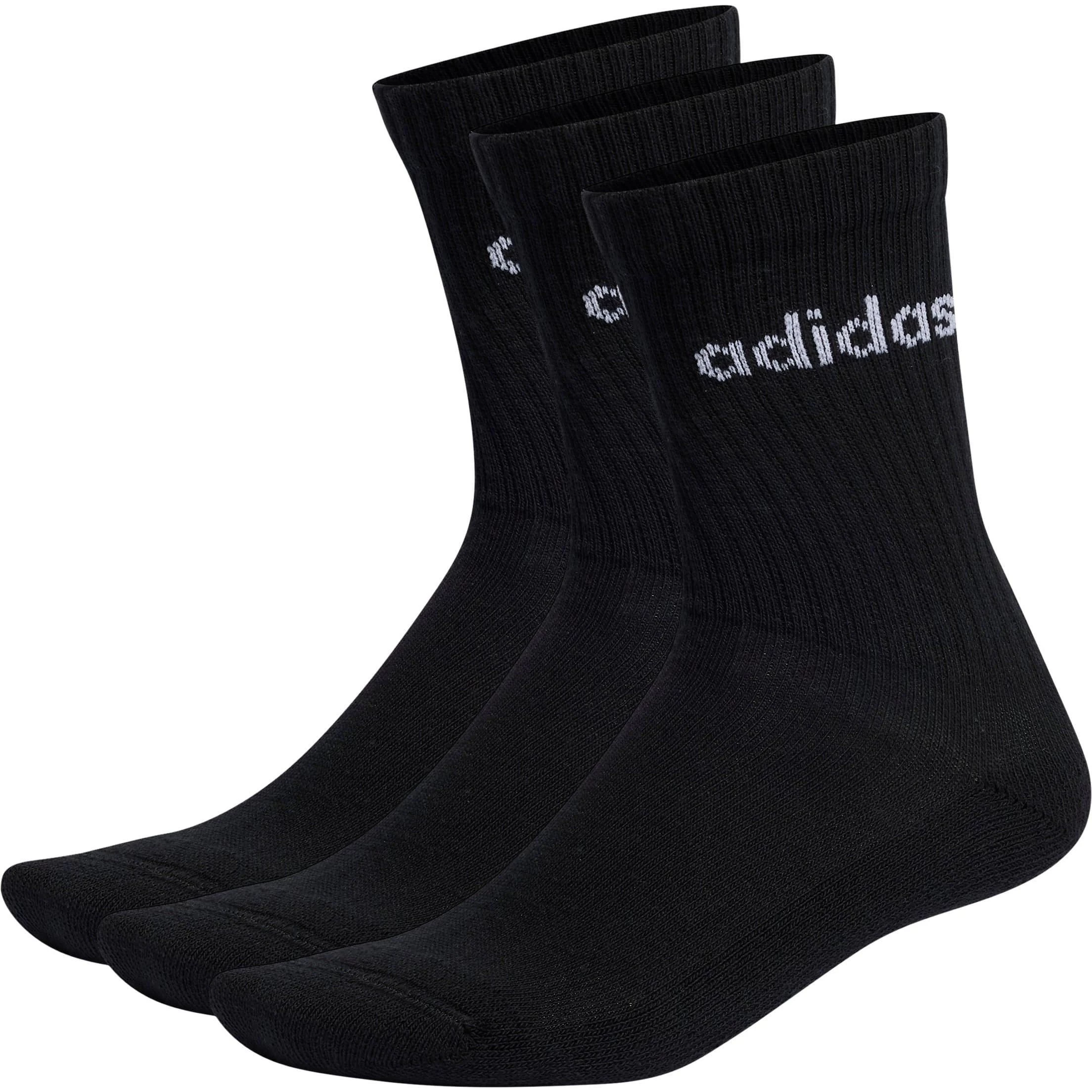 Adidas Cushioned Linear (3 Pack) Crew Training Socks - Black 3 Adidas Cushioned Linear (3 Pack) Crew Training Socks - Black