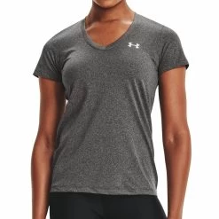Under Armour Tech V-Neck Short Sleeve Womens Training Top - Grey